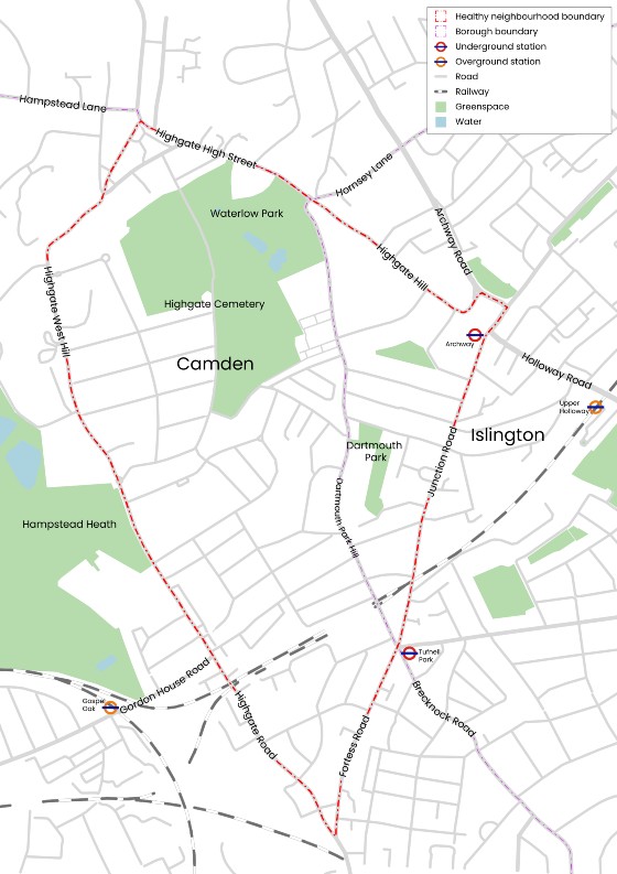 Map of the proposed Dartmouth Park Area Healthy Neighbourhood