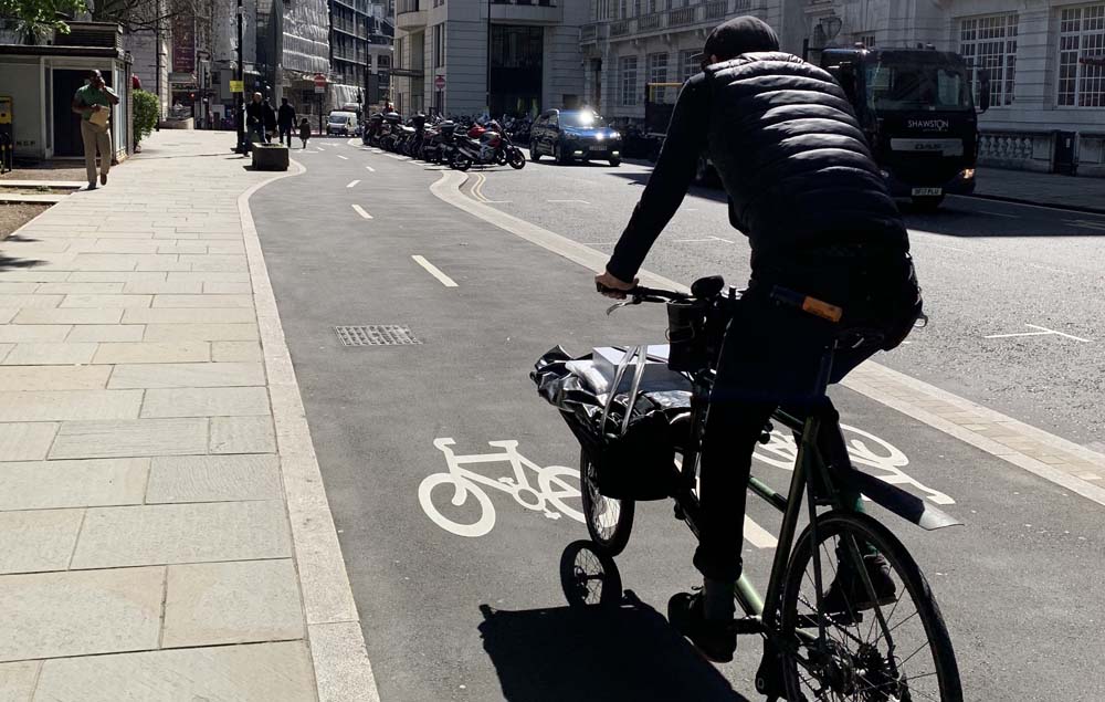 Person on bicycle in cycle lane